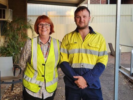 Left to Right – Port Augusta City Council Depot Manager Sheila McGregor with access and inclusion program participant Caleb Reid.