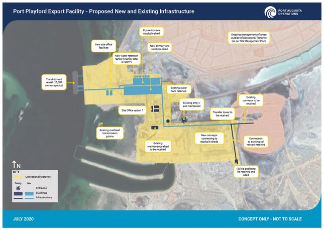 Concept map showing works at Port Playford. The map is low quality and text is impossibly to read. Please access a higher quality version of the map from the Port Augusta Operations - Port Playford website.