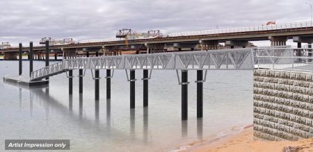 Artist impression of the pontoon looking from the beach towards the end of the pontoon