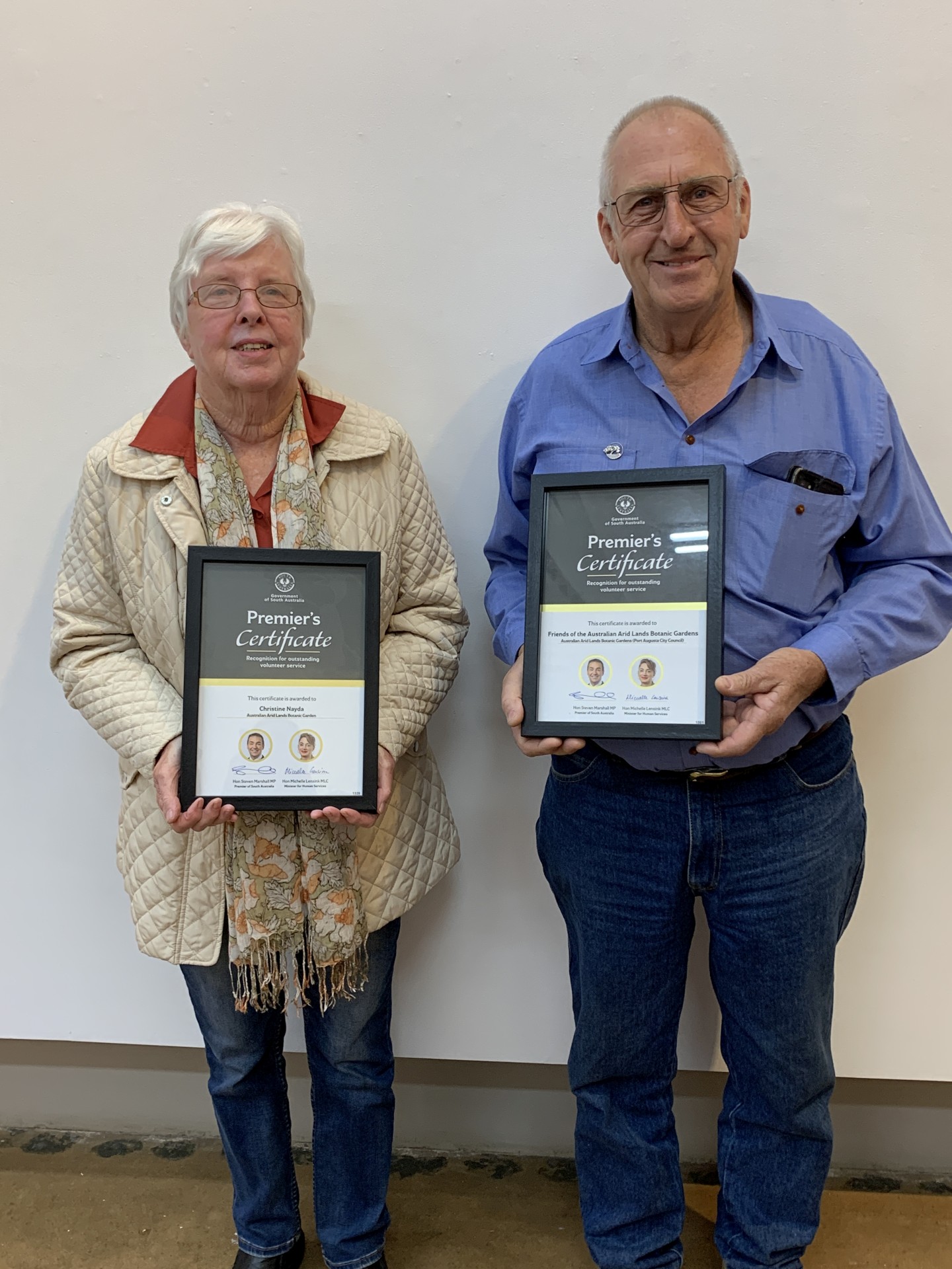 Chris Nayda and Brian Reichelt from the AALBG with Premiers Certificates