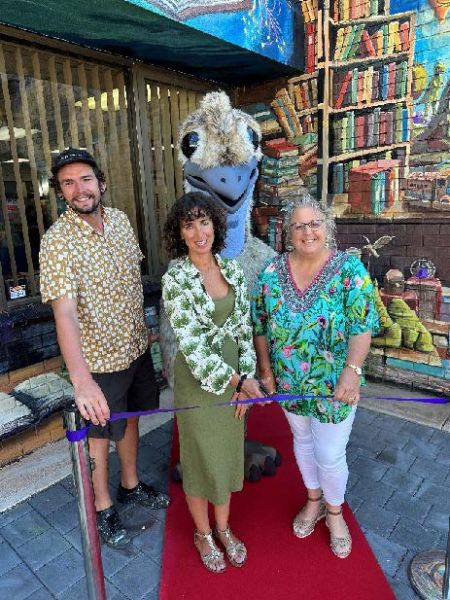 Mayor Linley Shine with artists Caroline Lejeune, Alexander Grilanc and Cando Emu from the Public Library.